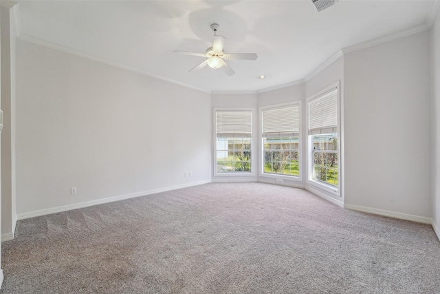 1706 Lofty Maple Trl, Houston, TX 77345 - carpeted spare room featuring crown molding, baseboards, and ceiling fan