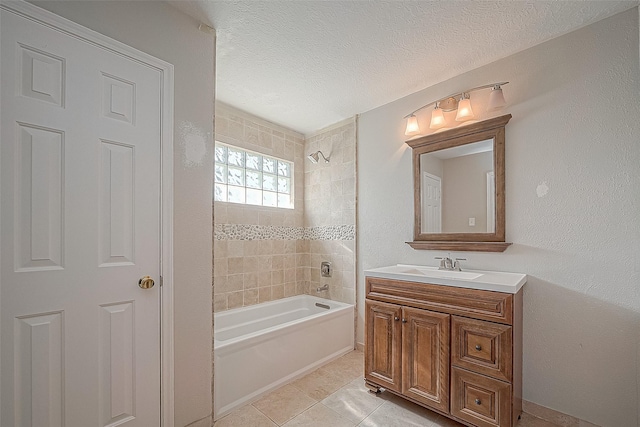 23123 Sandpiper Trl, Spring, TX 77373 - bathroom featuring shower / washtub combination, vanity, a textured ceiling, and tile patterned flooring