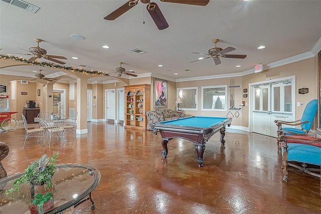 1711 Old Spanish Trl Unit 323, Houston, TX 77054 - game room featuring a ceiling fan, ornamental molding, baseboards, billiards, and recessed lighting