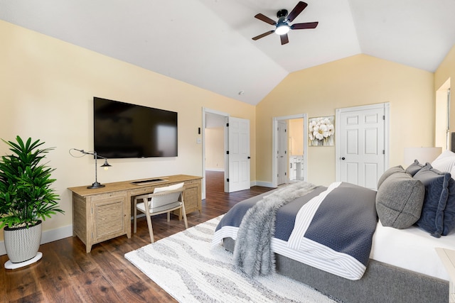 1408 Quail Holw, Sealy, TX 77474 - bedroom with dark wood-type flooring, lofted ceiling, and baseboards