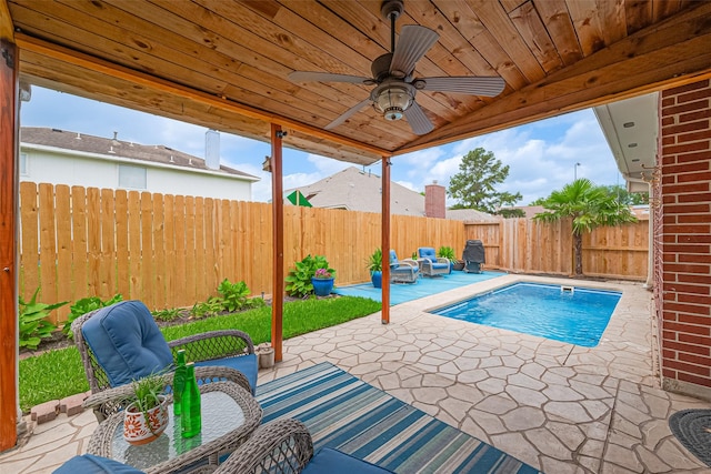 19123 Dee Woods Dr, Humble, TX 77346 - view of swimming pool featuring a patio area, a fenced backyard, and a ceiling fan
