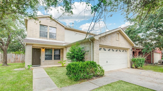 traditional-style home featuring brick siding, concrete driveway, and an attached garage