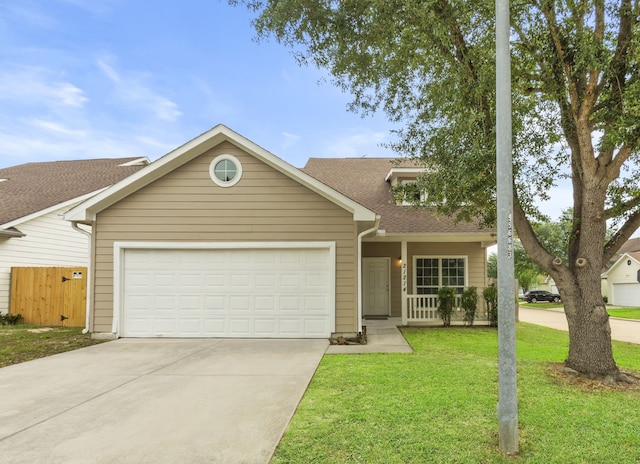 21214 Peachvine Ln, Tomball, TX 77375 - view of front of house with driveway, an attached garage, a shingled roof, and a porch