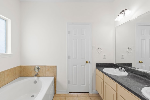 21214 Peachvine Ln, Tomball, TX 77375 - full bath with a bath, double vanity, and tile patterned flooring