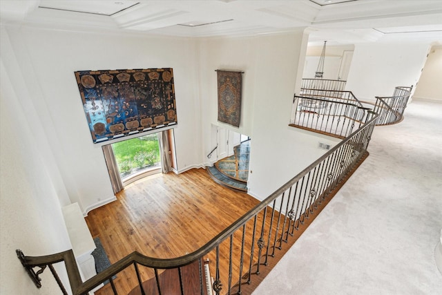 8618 Stable Crest Blvd, Houston, TX 77024 - stairs with crown molding and wood finished floors