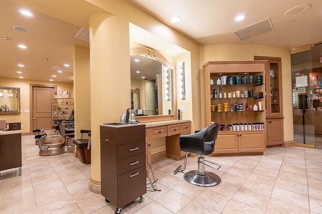 5220 Seawall Blvd Unit 1231, Galveston, TX 77551 - home office with light tile patterned floors and recessed lighting