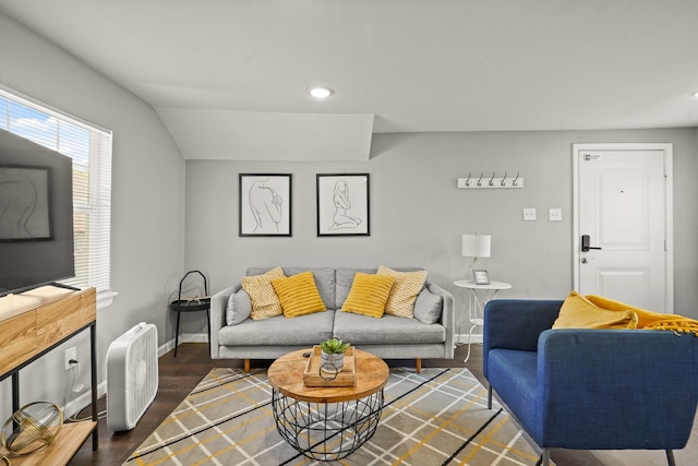 223 Adams St, Houston, TX 77011 - living area featuring baseboards, wood finished floors, and recessed lighting