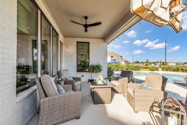 24906 Gingerbush Ln, Tomball, TX 77375 - view of patio / terrace with an outdoor hangout area, an outdoor pool, and a ceiling fan