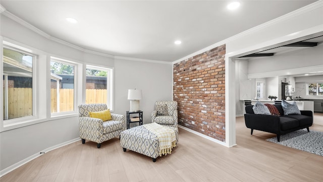 9210 Linkmeadow Ln, Houston, TX 77025 - sitting room with baseboards, plenty of natural light, recessed lighting, light wood finished floors, and crown molding
