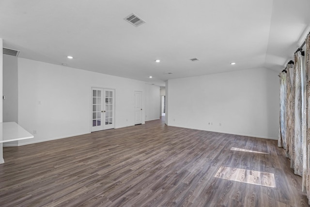 9639 Sterling Arbor Dr, Baytown, TX 77521 - unfurnished living room featuring french doors, recessed lighting, wood finished floors, and baseboards