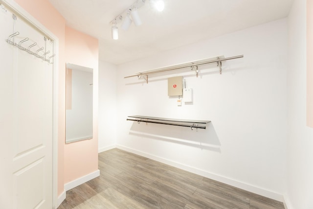 walk in closet featuring wood finished floors