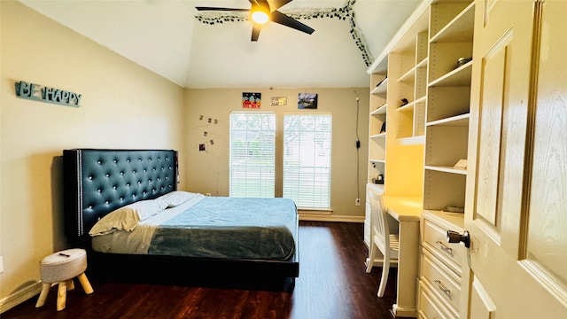 3615 Huggins Way St, Pearland, TX 77584 - bedroom featuring dark wood-style floors, lofted ceiling, and baseboards