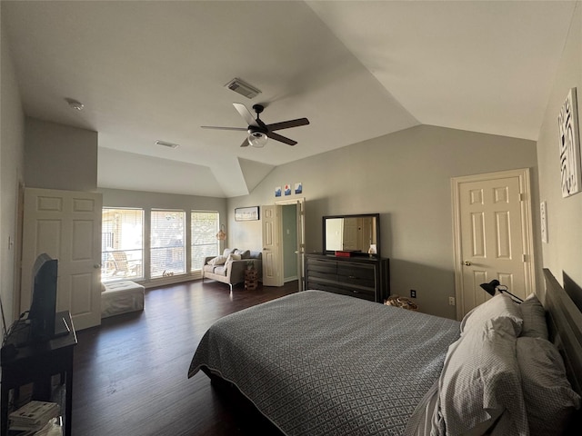 3615 Huggins Way St, Pearland, TX 77584 - bedroom with lofted ceiling, dark wood-style floors, and ceiling fan