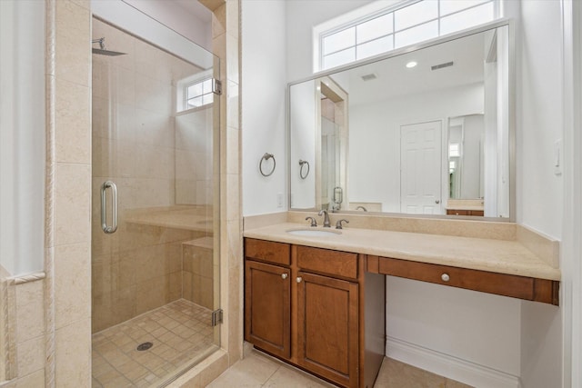2813 Clinton Dr, Houston, TX 77020 - bathroom with a stall shower, vanity, and tile patterned flooring