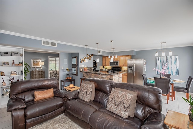 2101 Fountain View Dr Unit 80, Houston, TX 77057 - living room with light tile patterned flooring, ornamental molding, and baseboards
