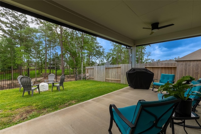 view of patio / terrace featuring ceiling fan