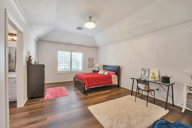 12710 Everhart Pointe Dr, Tomball, TX 77377 - bedroom featuring crown molding, vaulted ceiling, wood finished floors, and baseboards