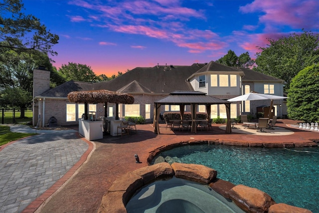 12710 Everhart Pointe Dr, Tomball, TX 77377 - view of pool with a gazebo, a patio area, fence, and a pool with connected hot tub