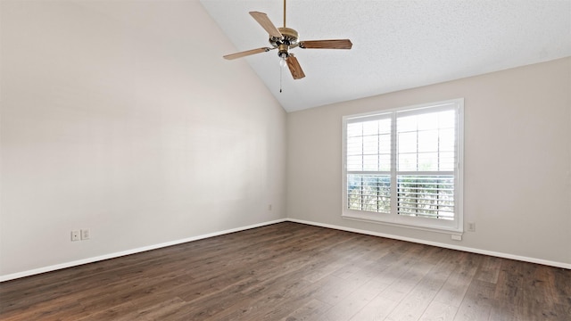 16902 River Willow Dr, Spring, TX 77379 - empty room featuring plenty of natural light, dark wood-style flooring, ceiling fan, baseboards, and high vaulted ceiling