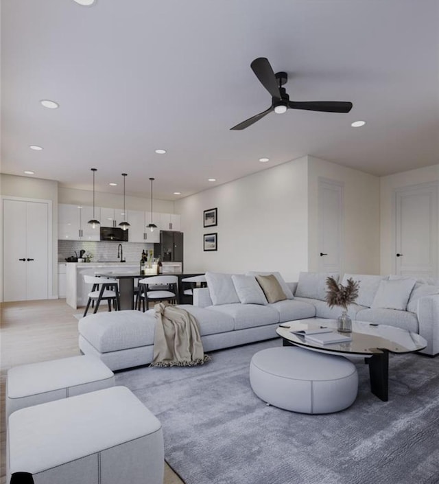 6541 Sealey St, Houston, TX 77091 - living room with ceiling fan and recessed lighting