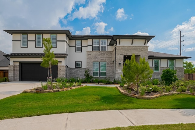 27807 Bridgeway St, Spring, TX 77386 - view of front facade featuring an attached garage, concrete driveway, stone siding, and stucco siding