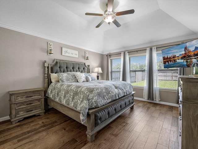 1326 Tee Time Ct, Crosby, TX 77532 - bedroom featuring lofted ceiling, wood finished floors, baseboards, and ceiling fan