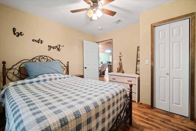 51 Roatan Dr, Point Blank, TX 77364 - bedroom with a closet, wood finished floors, and ceiling fan