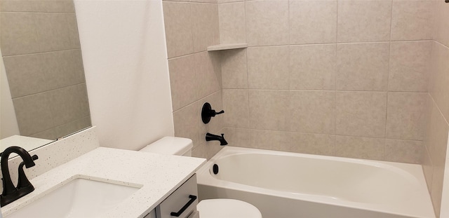 10611 Hidden Rock Dr, Missouri City, TX 77459 - bathroom featuring toilet, vanity, and bathtub / shower combination