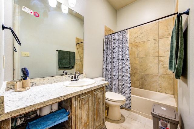 bathroom with tile patterned flooring, toilet, vanity, and shower / bath combo