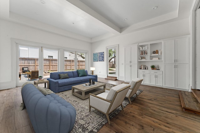 6104 San Felipe St, Houston, TX 77057 - living area featuring dark wood-type flooring and a raised ceiling