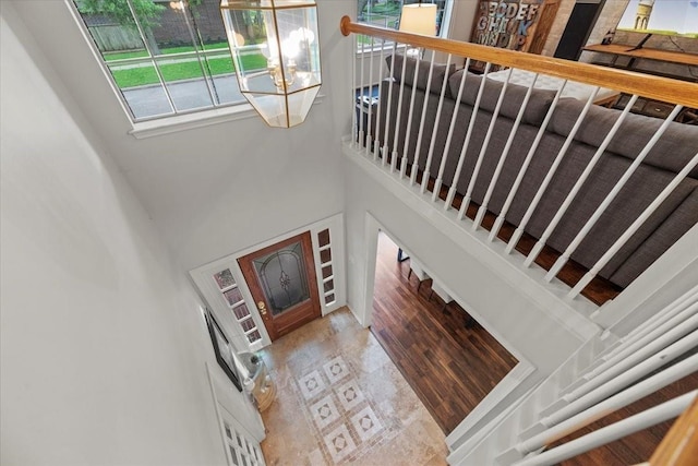 stairs with a towering ceiling