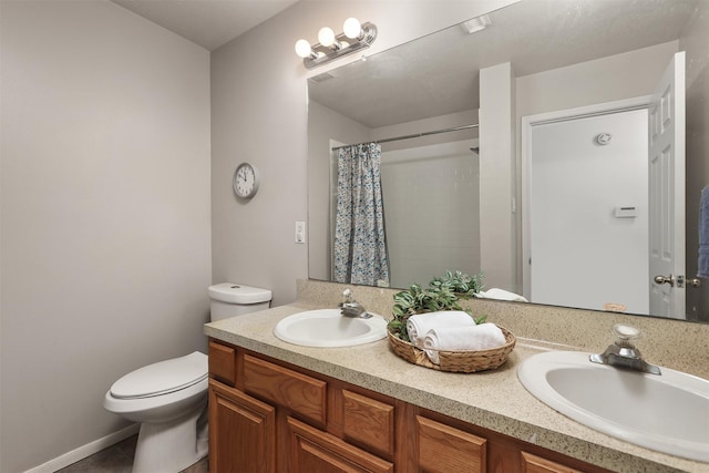 1409 Cherokee St, Deer Park, TX 77536 - full bathroom featuring toilet, a shower with shower curtain, and double vanity