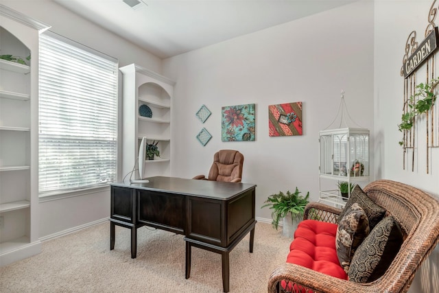 17219 Rookery Ct, Conroe, TX 77385 - carpeted office featuring baseboards and built in features