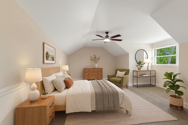 2506 Swan Ct, Houston, TX 77058 - carpeted bedroom featuring lofted ceiling, baseboards, and a ceiling fan