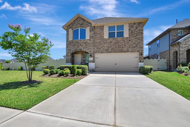 9244 Inland Leather Ln, Conroe, TX 77385 - traditional home featuring concrete driveway, a garage, and brick siding