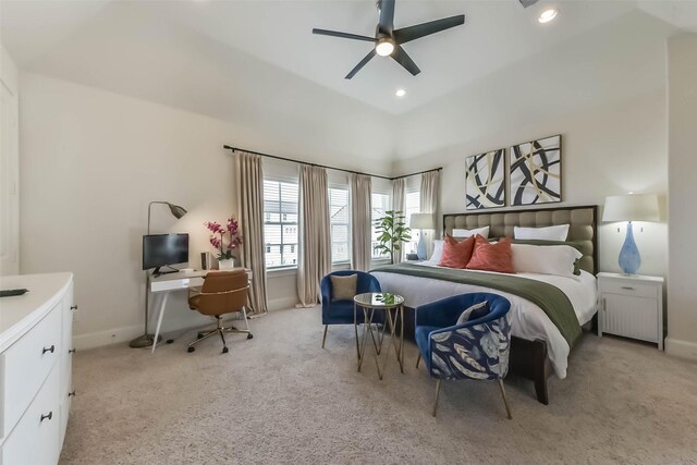 9450 London Bridge Sta, Houston, TX 77045 - bedroom featuring light colored carpet, baseboards, recessed lighting, and a ceiling fan