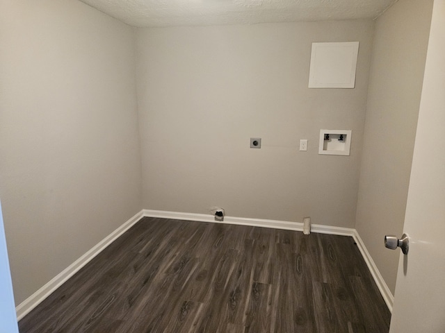 1305 Saint Lawrence River Rd, Conroe, TX 77316 - clothes washing area featuring electric dryer hookup, baseboards, hookup for a washing machine, and dark wood-style floors