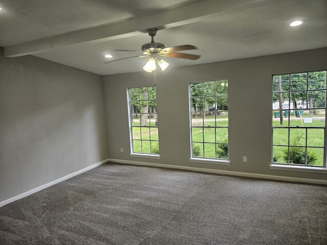 1305 Saint Lawrence River Rd, Conroe, TX 77316 - carpeted empty room with baseboards, a ceiling fan, recessed lighting, and beam ceiling