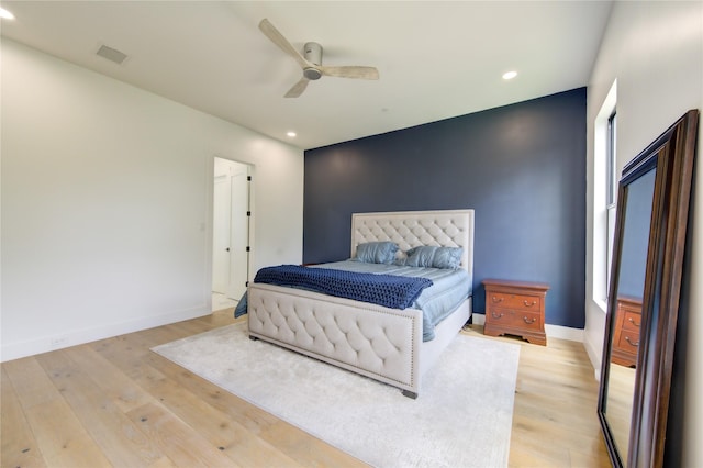 1611 W 22nd St Unit C, Houston, TX 77008 - bedroom featuring light wood-type flooring, recessed lighting, baseboards, and a ceiling fan