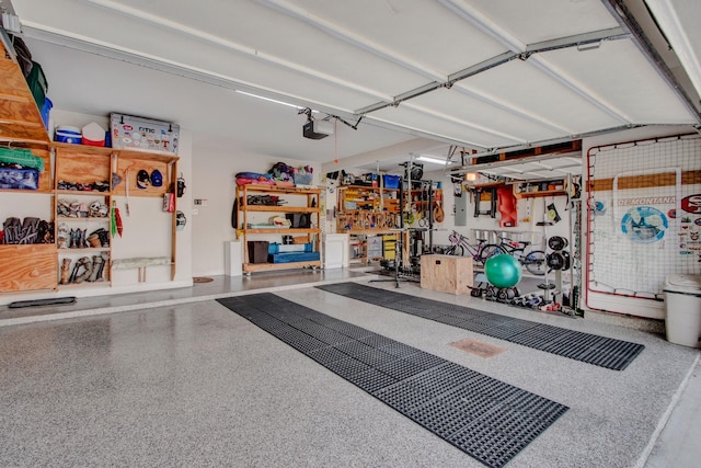 514 Chirping Sparrow Ct, Pinehurst, TX 77362 - garage with a workshop area and a garage door opener