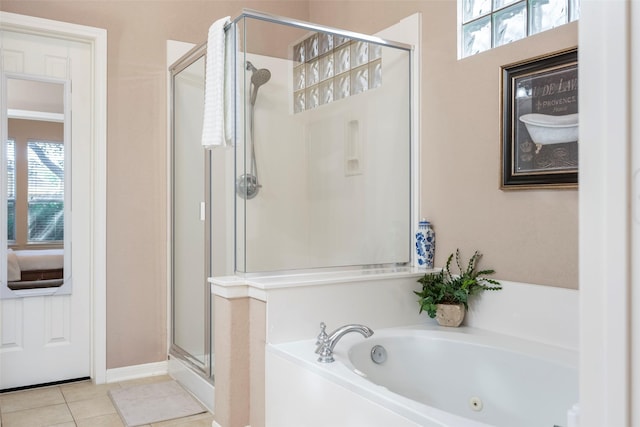 21623 Balsam Brook Ln, Katy, TX 77450 - full bathroom with a shower stall, a bath, and tile patterned flooring