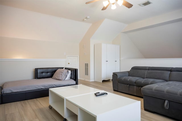 21623 Balsam Brook Ln, Katy, TX 77450 - living area featuring ceiling fan, lofted ceiling, and light wood-style floors