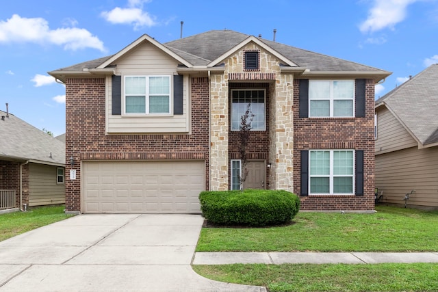 30722 Lavender Trace Dr, Spring, TX 77386 - view of front of property featuring a garage, driveway, brick siding, and a front lawn