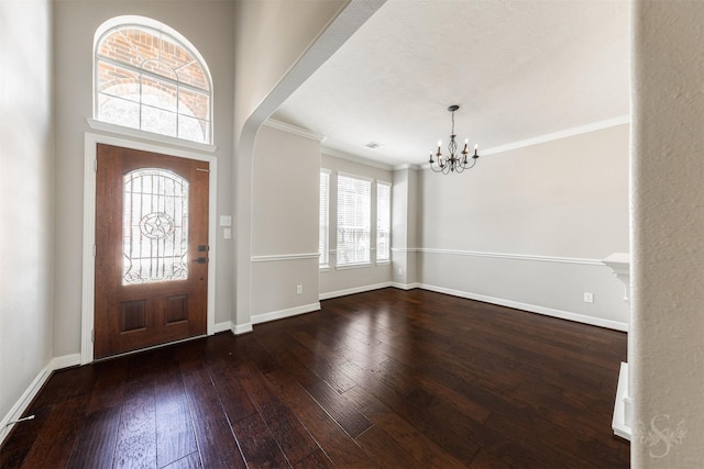 3722 Rocky Ledge Ln, Katy, TX 77494 - entrance foyer featuring a chandelier, hardwood / wood-style flooring, baseboards, and ornamental molding
