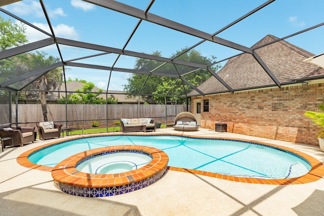 54 Scotch Pine Ct, Lake Jackson, TX 77566 - view of pool with outdoor lounge area, a patio, and a fenced backyard