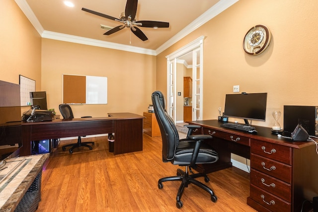 54 Scotch Pine Ct, Lake Jackson, TX 77566 - office space with wood finished floors, a ceiling fan, and ornamental molding