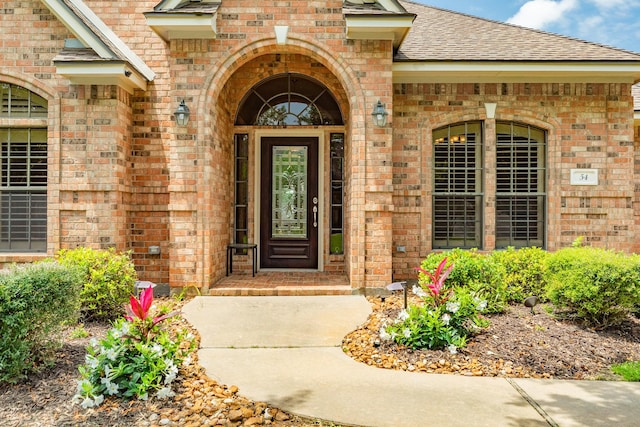 54 Scotch Pine Ct, Lake Jackson, TX 77566 - view of exterior entry with brick siding and roof with shingles
