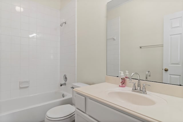full bath with toilet, washtub / shower combination, and vanity