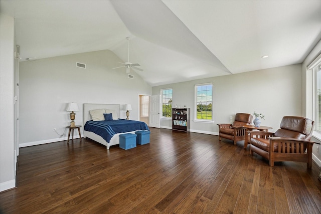 3814 Todville Rd, Seabrook, TX 77586 - bedroom with wood finished floors, baseboards, a ceiling fan, and high vaulted ceiling