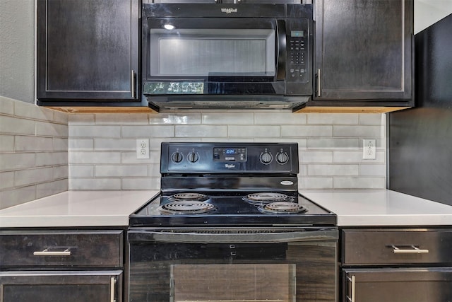 3807 Springcrest Ln, Montgomery, TX 77356 - kitchen featuring black appliances, dark brown cabinets, backsplash, and light countertops